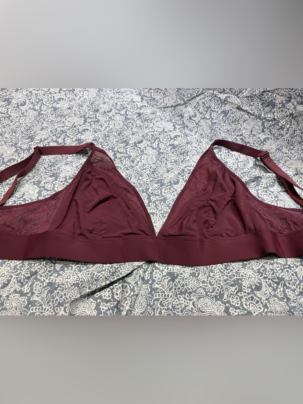 Parade burgundy satin mesh triangle bralette large